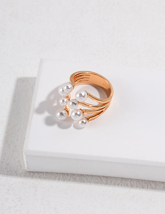 Floral Harmony: Pure Silver Pearl Ring