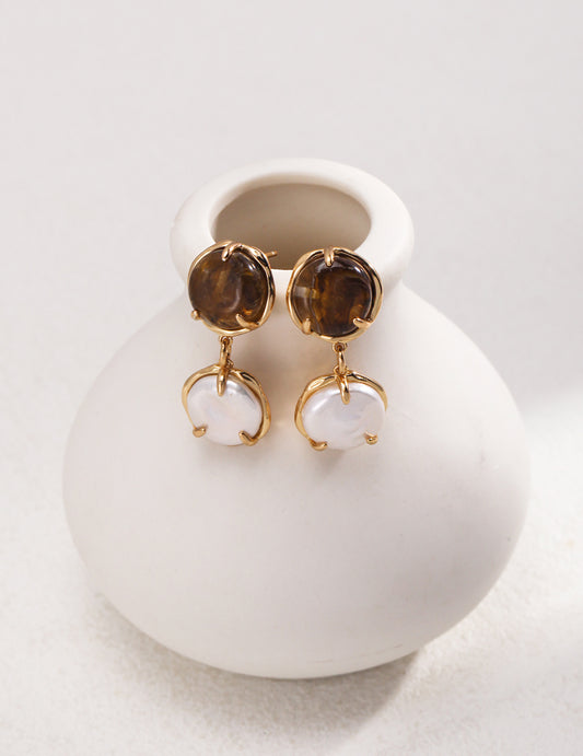 Golden Latte: Pearl and Resin Earrings