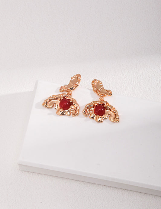 Fiery Wings: Red Agate Earrings