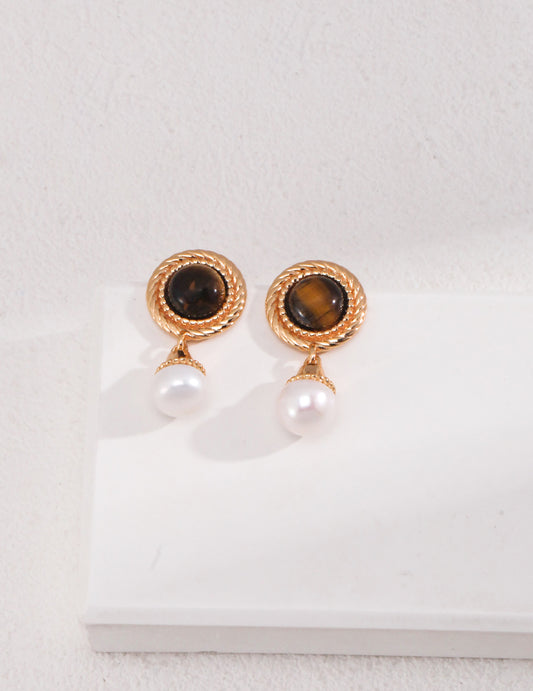 Mystic Princess: Tiger's Eye & Pearl Drop Earrings