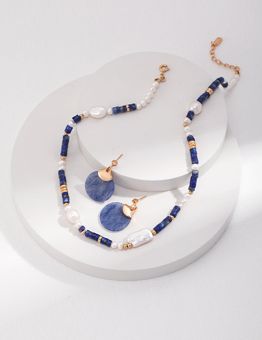 Eternal Blue: Lapis Lazuli Pearl Necklace & Earrings