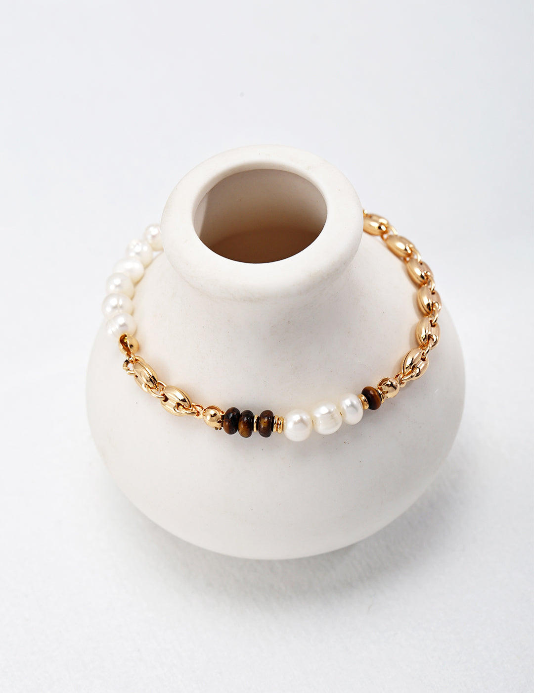 Vivid Allure: Tiger's Eye & Pearl Bracelet